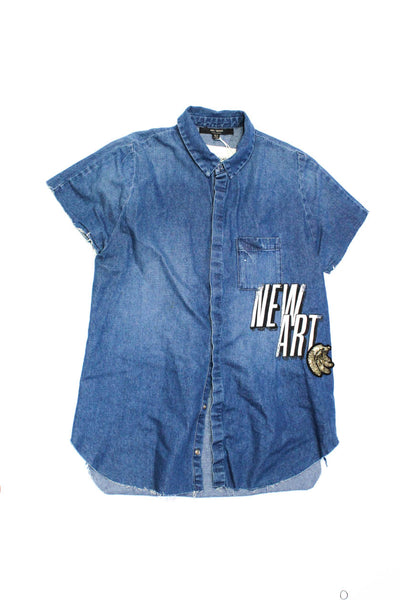 Zara Womens Button Front Collared Striped Denim Shirts Blue Size XS Lot 2