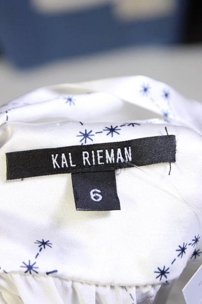 Kal Rieman Womens Satin Zodiac Print Tie Neck Button Up Top Blouse White Size 6