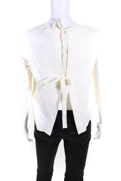 Bailey 44 Womens Fleece Jersey Tie Back Short Sleeve Top Blouse Ivory Medium