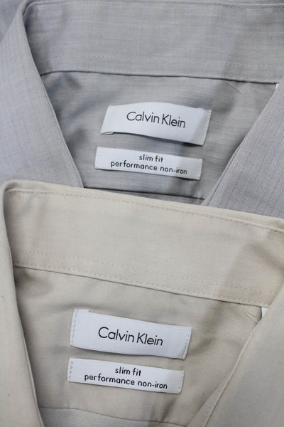Calvin Klein Mens Long Sleeve Button Up Shirt Beige Gray Size Large 16.5 Lot 2