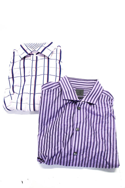 Calvin Klein Tailorbyrd Mens Long Sleeve Stripe Plaid Shirt Size 17 Large Lot 2