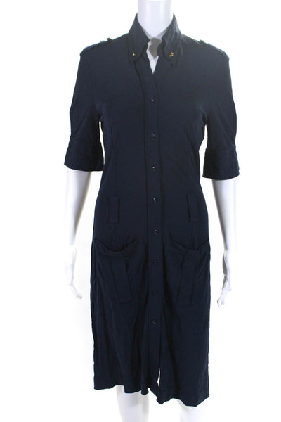 Yigal Azrouel Womens Short Sleeve Matte Jersey Shirt Dress Navy Blue Size 4