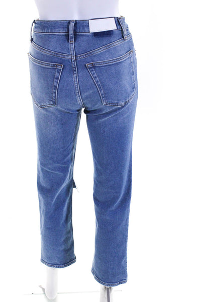 Redone Womens High Waist Button Fly Ripped Straight Leg Jeans Blue Size 25