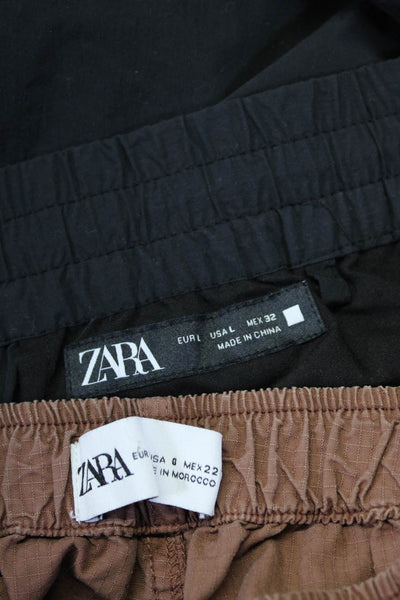 Zara Womens Elastic Waistband Straight Leg Pants Brown Black Size 0 Large Lot 2