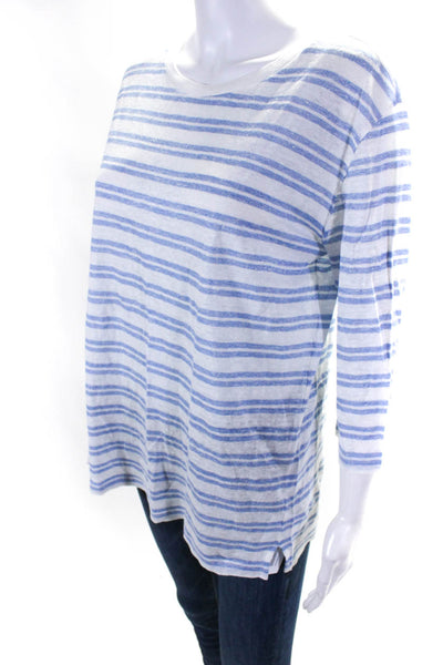 Amina Rubinacci Womens Half Sleeve Crew Neck Striped Tee Shirt Blue White IT 46