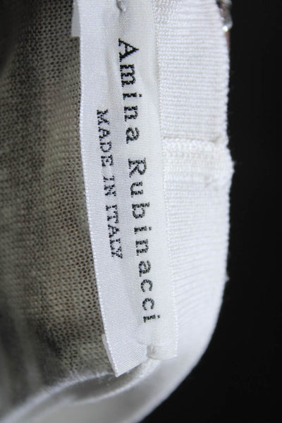 Amina Rubinacci Womens Half Sleeve Crew Neck Striped Tee Shirt Gray White IT 44