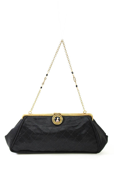 Revivals Womens Vintage Crystal Framed Satin Quilted Evening Handbag Black