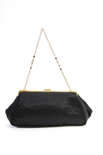 Revivals Womens Vintage Crystal Framed Satin Quilted Evening Handbag Black
