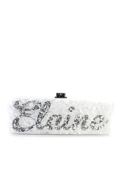 Edie Parker Womens White Silver Swirl Resin Rectangular Elaine Clutch Handbag