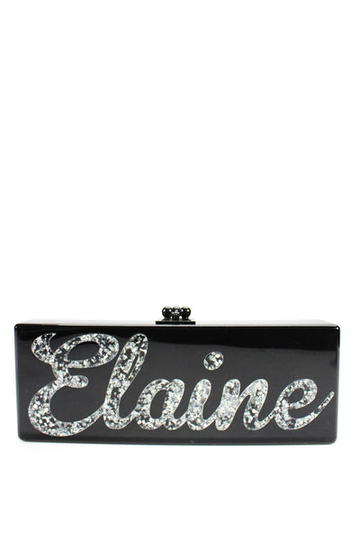 Edie Parker Womens Black Silver Tone Resin Rectangular Elaine Clutch Handbag