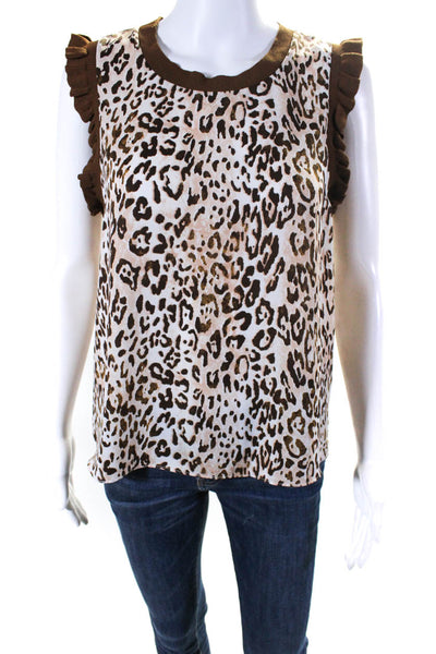 Current Air Womens Animal Print Ruffle Sleeveless Pullover Tank Top Beige Size M
