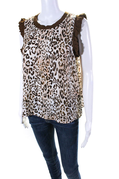 Current Air Womens Animal Print Ruffle Sleeveless Pullover Tank Top Beige Size M