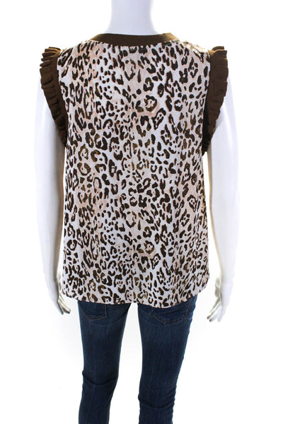 Current Air Womens Animal Print Ruffle Sleeveless Pullover Tank Top Beige Size M