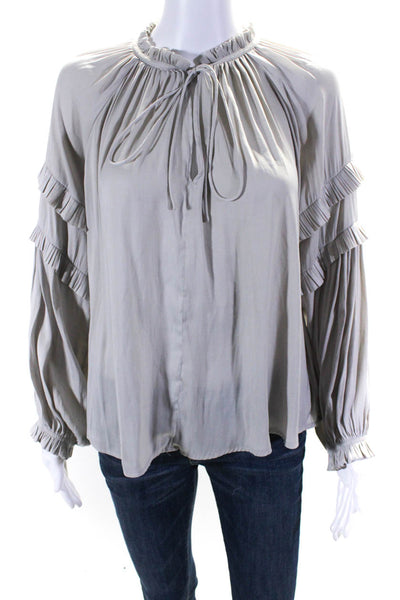 Current Air Womens Pleated Long Sleeve Tied V-Neck Pullover Blouse Gray Size S