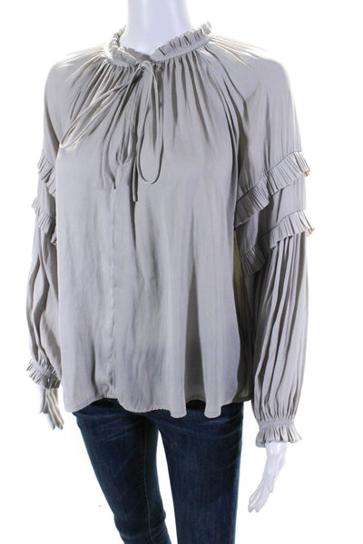 Current Air Womens Pleated Long Sleeve Tied V-Neck Pullover Blouse Gray Size S