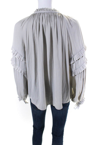 Current Air Womens Pleated Long Sleeve Tied V-Neck Pullover Blouse Gray Size S