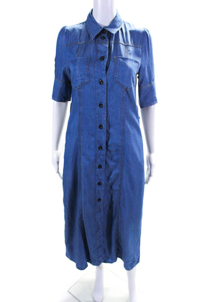Marella Womens Collared Short Sleeve Button Up Maxi Shirt Dress Blue Size 2