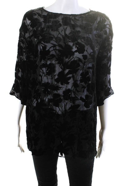 Nili Lotan Womens Velvet Silk Floral Print Half Sleeve Blouse Top Black Size XS