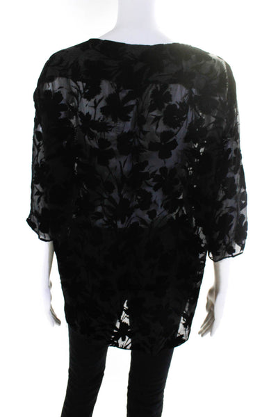 Nili Lotan Womens Velvet Silk Floral Print Half Sleeve Blouse Top Black Size XS