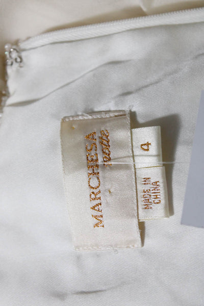 Marchesa Notte Womens Beaded Paillette Chiffon Mini A Line Dress Ivory Size 4