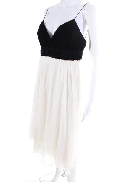Melinda Eng Womens Color Block Chiffon Empire Waist Dress Ivory Black Size 6