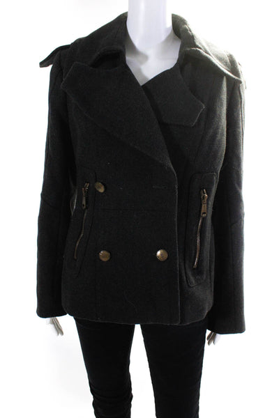 Andrew Marc Womens Notched Collar Double Breasted Coat Dark Gray Size 10