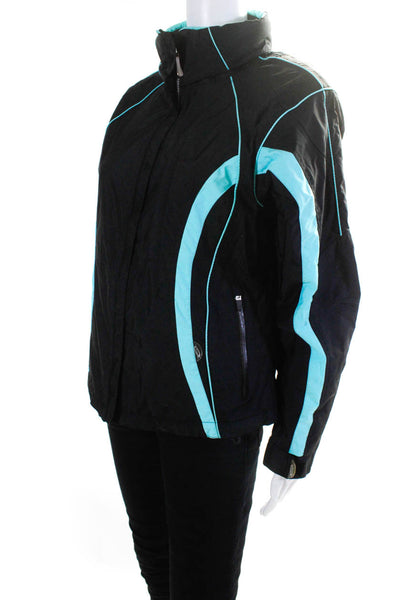 Obermeyer Womens Convertible Hood Full Zip Coat Black Turquoise Size 6