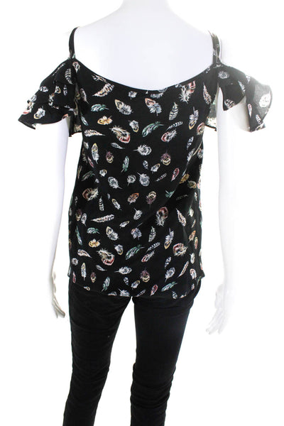 The Kooples Womens Silk Floral Cold Shoulder Sleeve Blouse Top Black Size XS