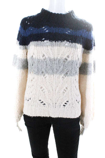 Point Sur Womens Crochet Colorblock Stripe Long Sleeve Sweater Multicolor Size S