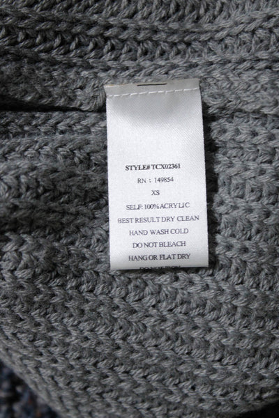 Sadie & Sage Womens Crochet Long Sleeve V-Neck Two Pocket Sweater Gray Size XS