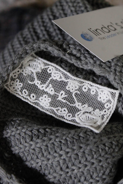 Sadie & Sage Womens Crochet Long Sleeve V-Neck Two Pocket Sweater Gray Size XS