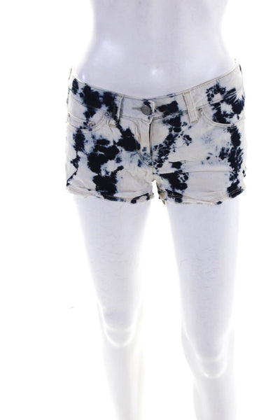 Isabel Marant Womens Cotton Denim Tie-Dye Cut Off Mini Shorts White Blue Size 38