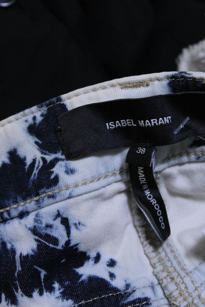 Isabel Marant Womens Cotton Denim Tie-Dye Cut Off Mini Shorts White Blue Size 38