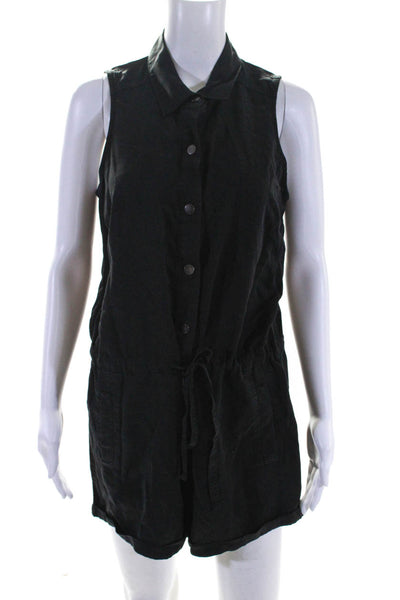 Love Stitch Womens Collared Button Down Sleeveless One Piece Romper Black Size M