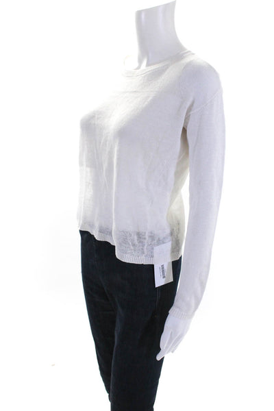 Alice + Olivia Womens Linen Split Back Long Sleeves Sweater White Size Extra Sma