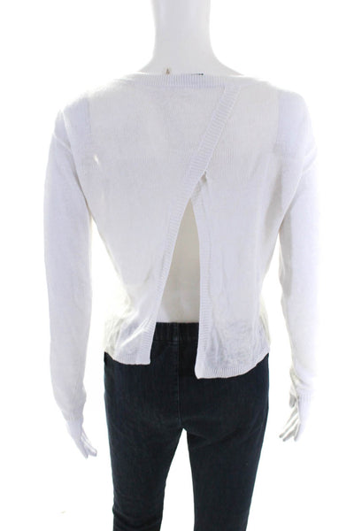 Alice + Olivia Womens Linen Split Back Long Sleeves Sweater White Size Extra Sma