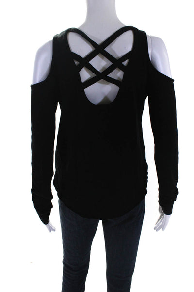 Generation Love Womens Cross Strap Details Long Sleeve Shirt Black Size Small