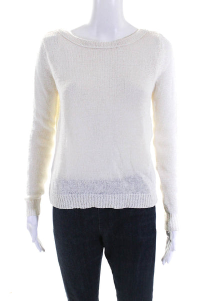 360 Sweater Womens Linen Pullover Long Sleeves Sweater White Size Extra Small