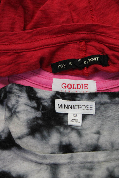 Minnie Rose Goldie Rag & Bone/Knit Womens Tops Gray Pink Size Extra Small Lot 3