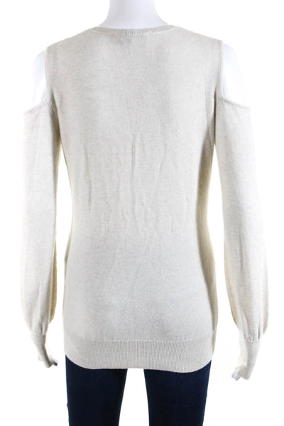 Autumn Cashmere Womens Cashmere V-Neck Cold Shoulder Sweater Beige Size M