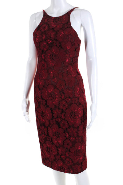 Black Halo Womens Floral Lace High Neck Sleeveless Midi Dress Burgundy Size 0