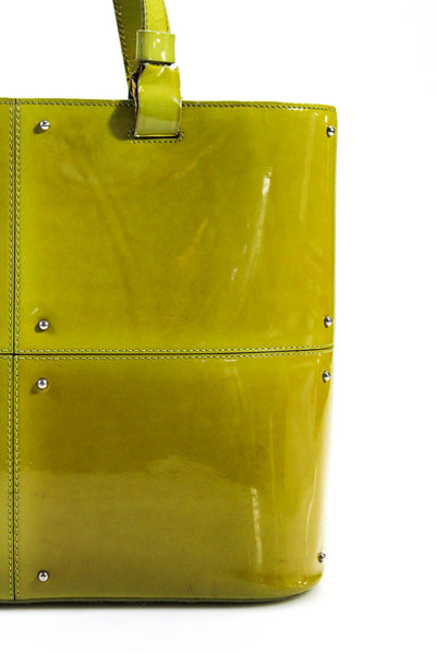 Tods Womens Patent Leather Studded Zip Up Shoulder Bag Purse Chartreuse