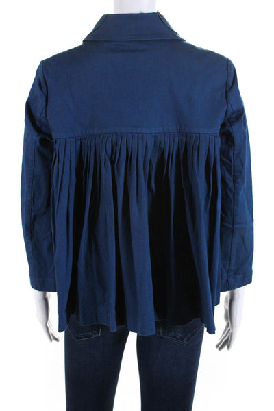 O'lautrechose Womens Cotton Pleated Long Sleeve Button Down Shirt Blue Size 44