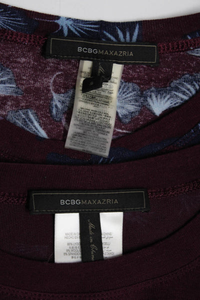 BCBGMAXAZRIA Womens Leaf Print Sheer Long Sleeve Top Burgundy Size S Lot 2