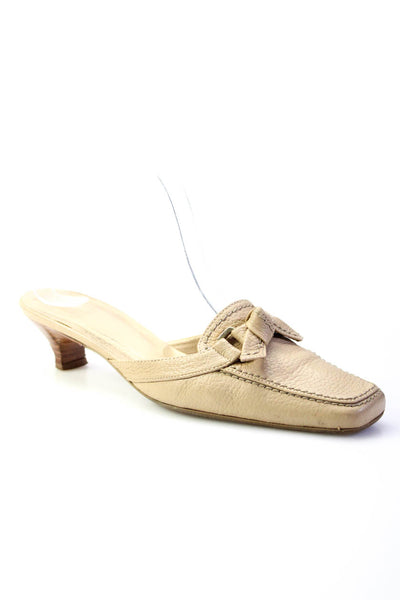 Stuart Weitzman Womens Leather Bow Knotted Liason Mule Sandals Beige Size 6.5