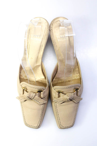 Stuart Weitzman Womens Leather Bow Knotted Liason Mule Sandals Beige Size 6.5