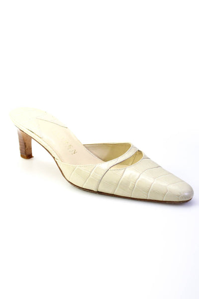 Lauren Ralph Lauren Womens Faux Leather Embossed Taylore Mules Ivory Size 6.5B
