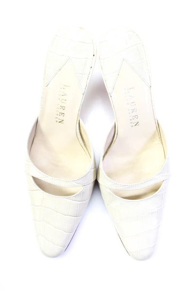 Lauren Ralph Lauren Womens Faux Leather Embossed Taylore Mules Ivory Size 6.5B