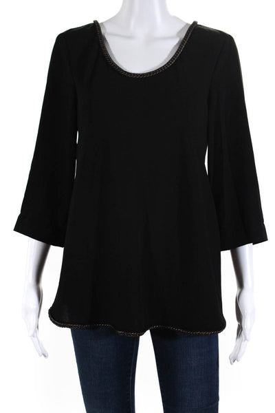 Rachel Rachel Roy Womens Chain Linked 3/4 Sleeve Open Back Blouse Black Size L