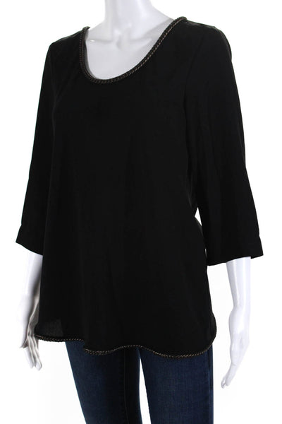 Rachel Rachel Roy Womens Chain Linked 3/4 Sleeve Open Back Blouse Black Size L